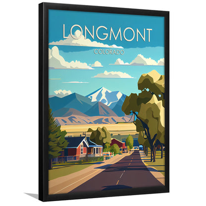 Longmont Colorado Retro Art Print, Longmont City Wall Art, Framed Art Print, Picture Framed, Painting Art