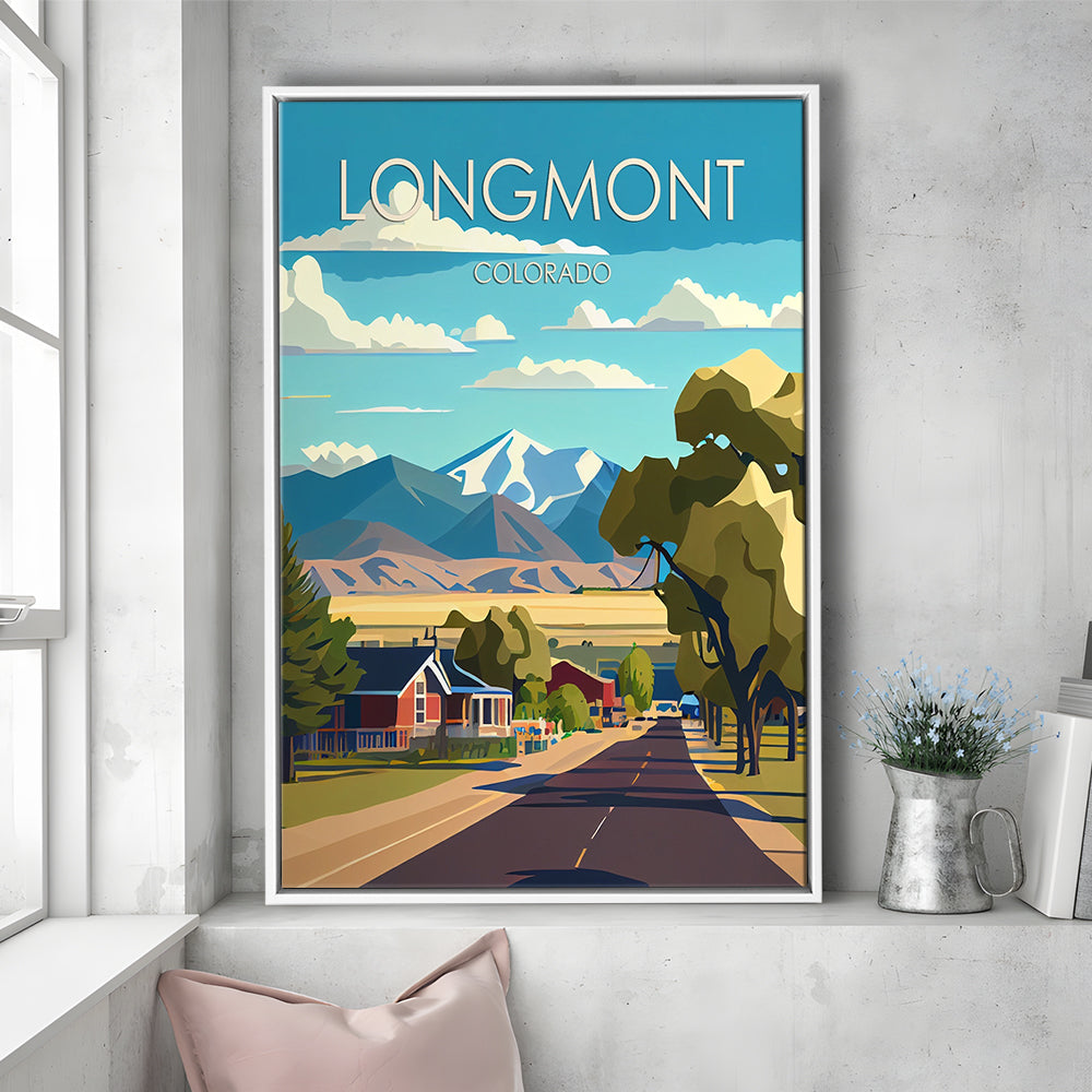 Longmont Colorado Retro Art Print, Longmont City Wall Art, Floating Framed Canvas Print, Framed Picture, Painting Canvas