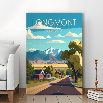 Longmont Colorado Retro Art Print, Longmont City Wall Art, Canvas Print, Painting Canvas, Living Room Decor