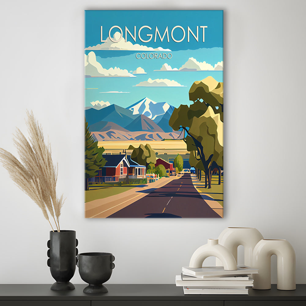 Longmont Colorado Retro Art Print, Longmont City Wall Art, Canvas Print, Painting Canvas, Living Room Decor