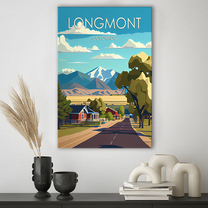 Longmont Colorado Retro Art Print, Longmont City Wall Art, Canvas Print, Painting Canvas, Living Room Decor