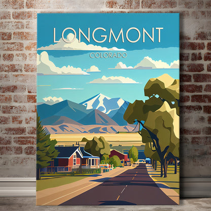 Longmont Colorado Retro Art Print, Longmont City Wall Art, Canvas Print, Painting Canvas, Living Room Decor