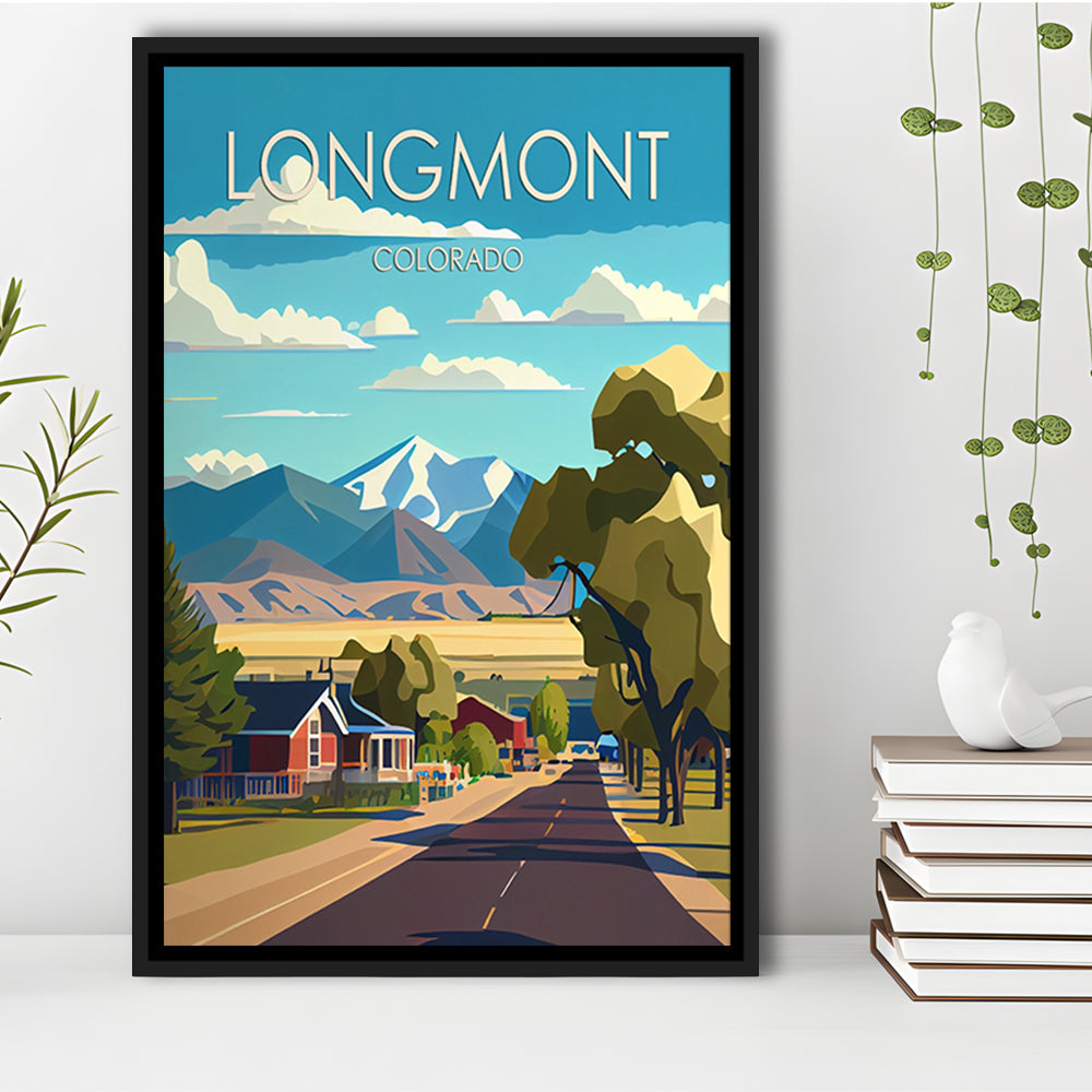 Longmont Colorado Retro Art Print, Longmont City Wall Art, Floating Framed Canvas Print, Framed Picture, Painting Canvas