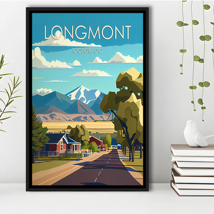 Longmont Colorado Retro Art Print, Longmont City Wall Art, Floating Framed Canvas Print, Framed Picture, Painting Canvas