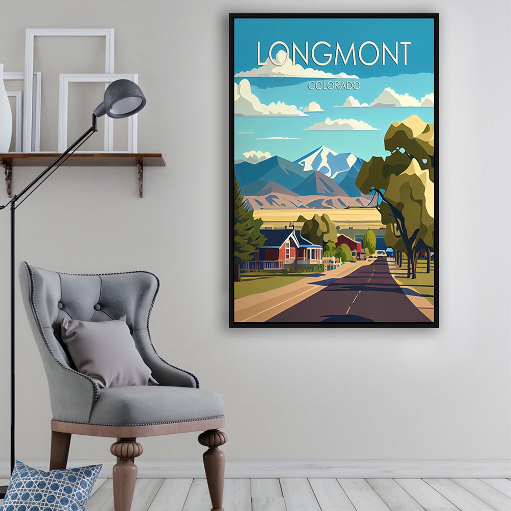 Longmont Colorado Retro Art Print, Longmont City Wall Art, Floating Framed Canvas Print, Framed Picture, Painting Canvas