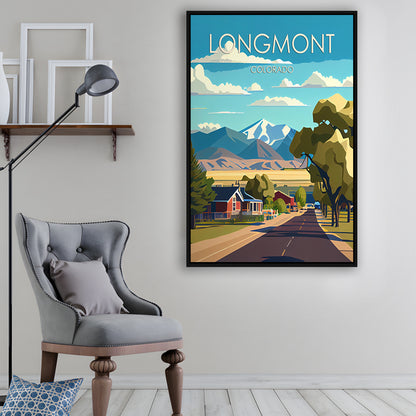 Longmont Colorado Retro Art Print, Longmont City Wall Art, Floating Framed Canvas Print, Framed Picture, Painting Canvas