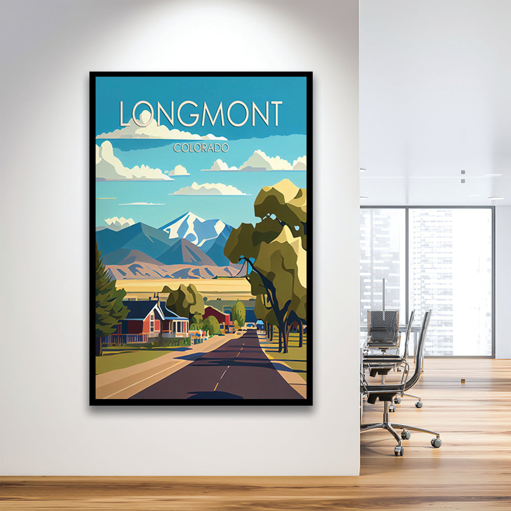 Longmont Colorado Retro Art Print, Longmont City Wall Art, Framed Art Print, Picture Framed, Painting Art