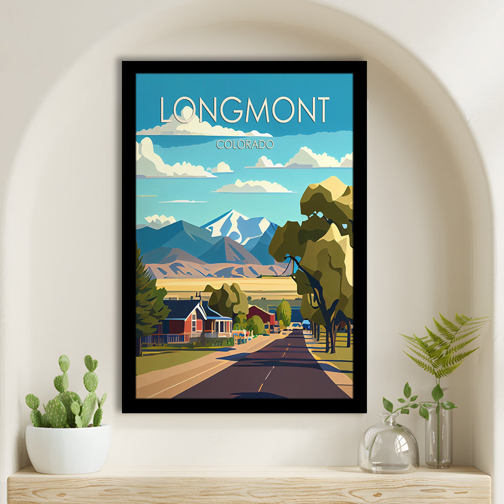 Longmont Colorado Retro Art Print, Longmont City Wall Art, Framed Art Print, Picture Framed, Painting Art