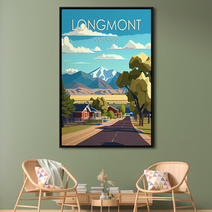 Longmont Colorado Retro Art Print, Longmont City Wall Art, Floating Framed Canvas Print, Framed Picture, Painting Canvas