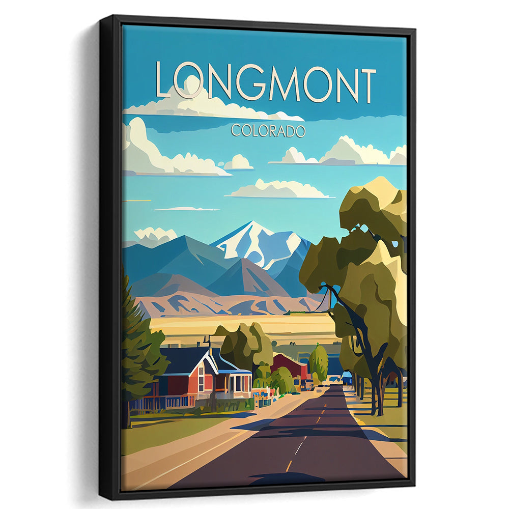 Longmont Colorado Retro Art Print, Longmont City Wall Art, Floating Framed Canvas Print, Framed Picture, Painting Canvas