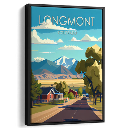 Longmont Colorado Retro Art Print, Longmont City Wall Art, Floating Framed Canvas Print, Framed Picture, Painting Canvas