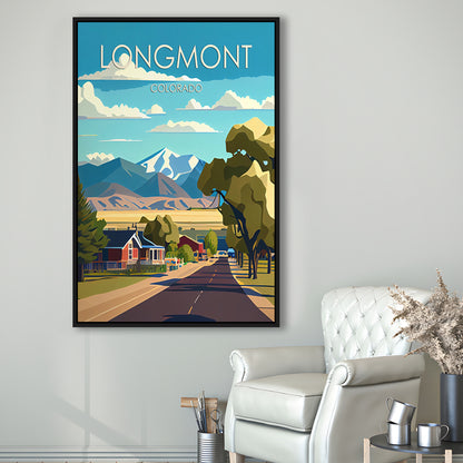 Longmont Colorado Retro Art Print, Longmont City Wall Art, Floating Framed Canvas Print, Framed Picture, Painting Canvas