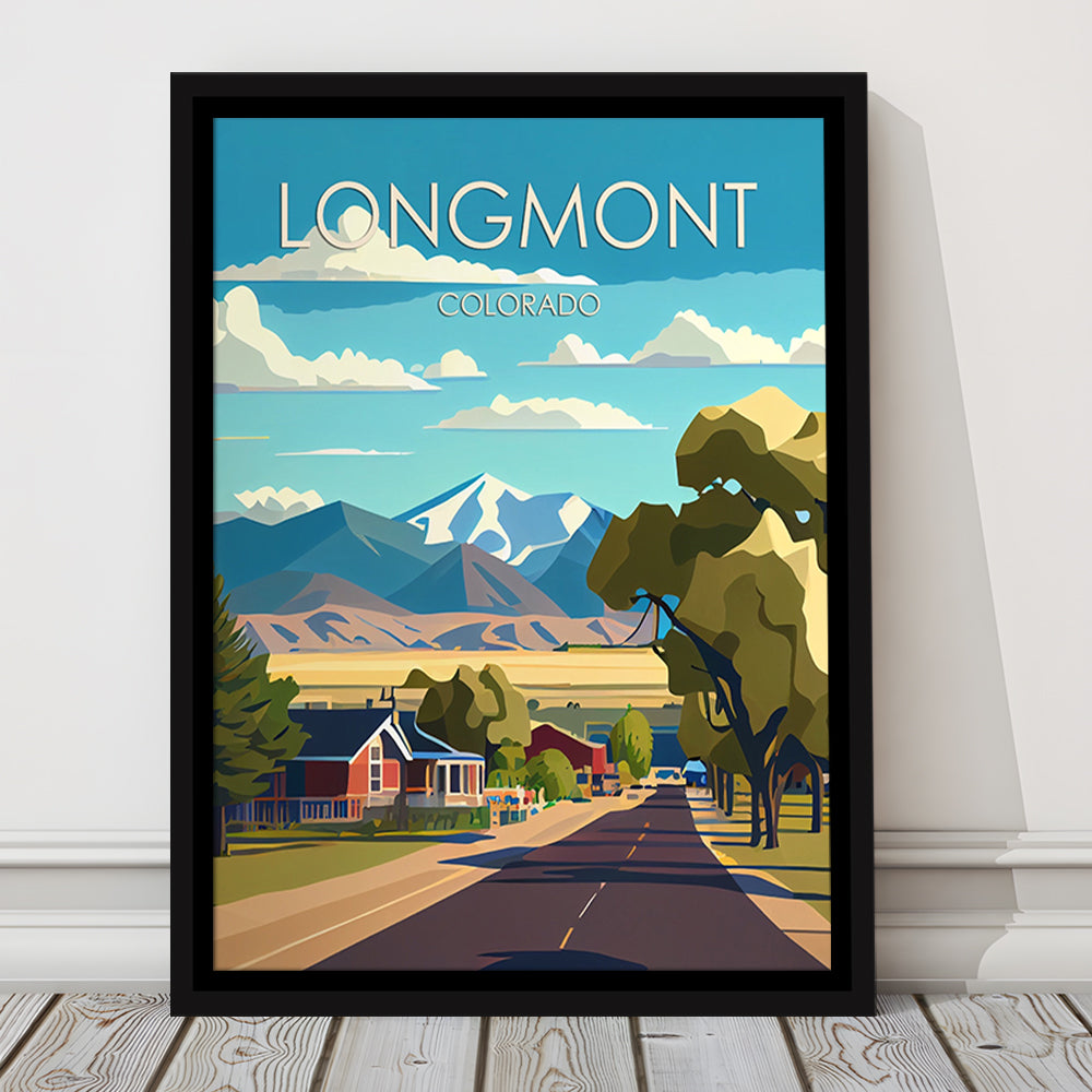 Longmont Colorado Retro Art Print, Longmont City Wall Art, Floating Framed Canvas Print, Framed Picture, Painting Canvas