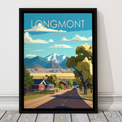 Longmont Colorado Retro Art Print, Longmont City Wall Art, Floating Framed Canvas Print, Framed Picture, Painting Canvas