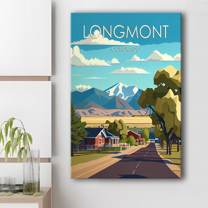 Longmont Colorado Retro Art Print, Longmont City Wall Art, Canvas Print, Painting Canvas, Living Room Decor