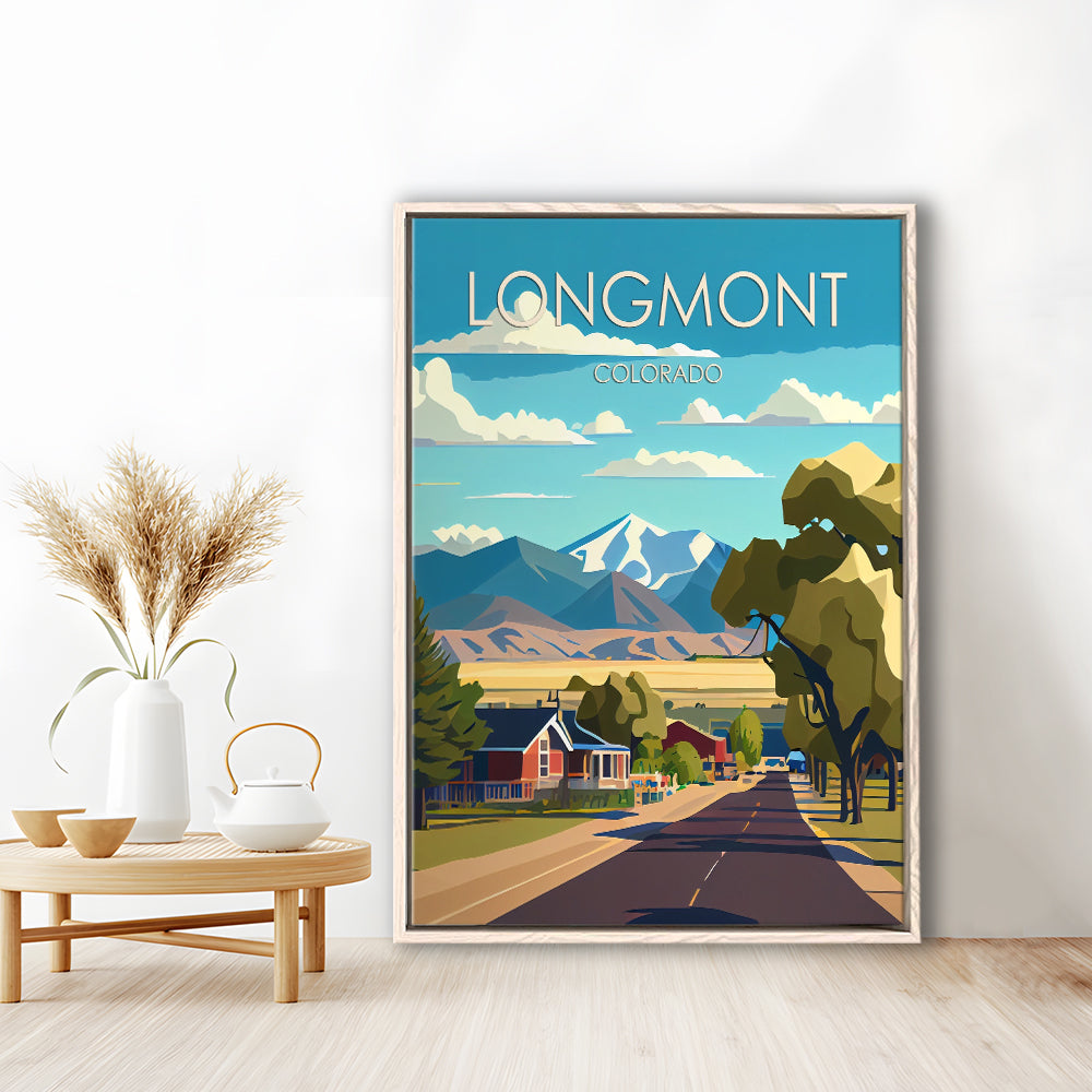 Longmont Colorado Retro Art Print, Longmont City Wall Art, Floating Framed Canvas Print, Framed Picture, Painting Canvas