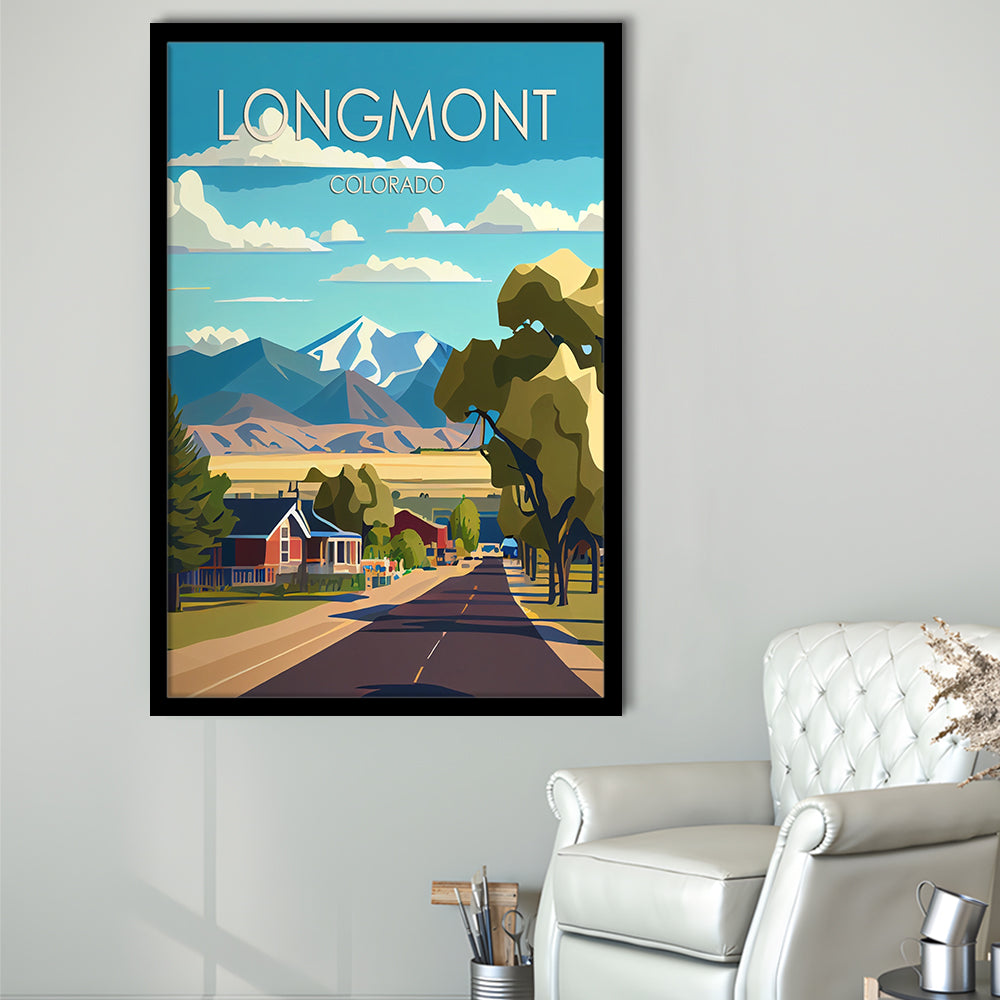 Longmont Colorado Retro Art Print, Longmont City Wall Art, Framed Art Print, Picture Framed, Painting Art