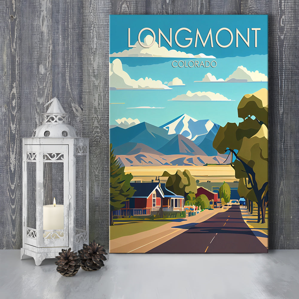 Longmont Colorado Retro Art Print, Longmont City Wall Art, Canvas Print, Painting Canvas, Living Room Decor