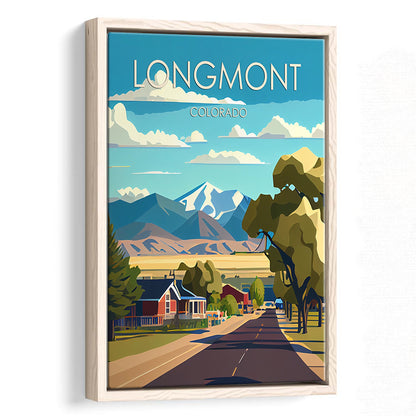 Longmont Colorado Retro Art Print, Longmont City Wall Art, Floating Framed Canvas Print, Framed Picture, Painting Canvas