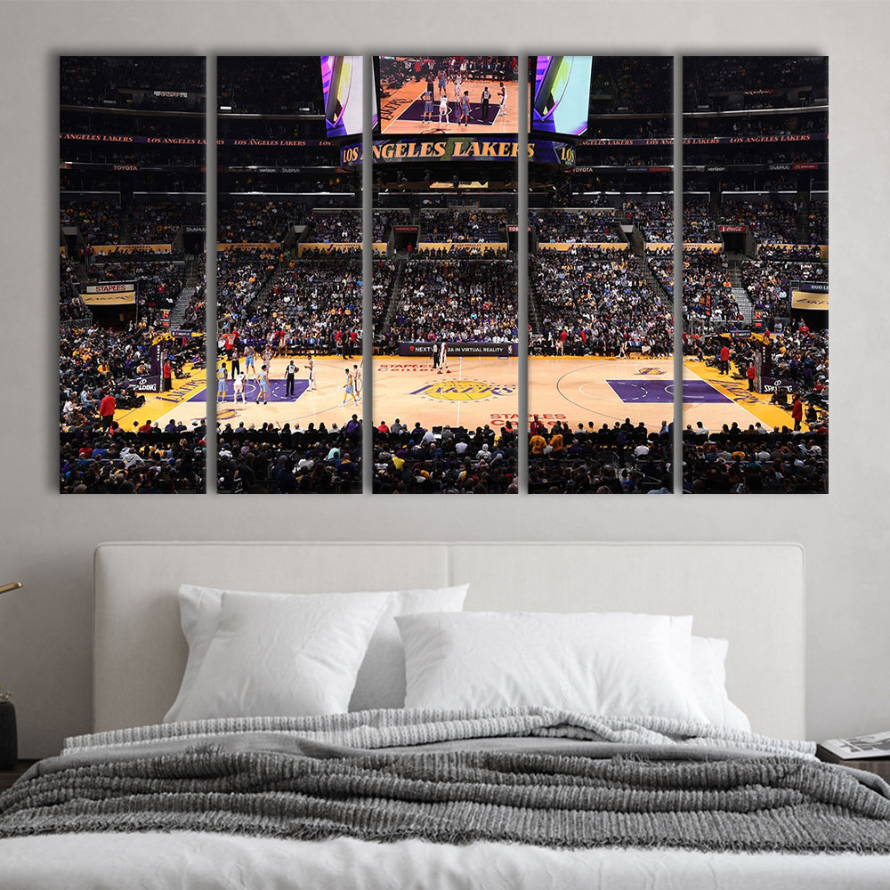 Los Angeles Lakers, Stadium Canvas, Sport Art, 5 Panel B, Extra Large Canvas, Canvas Print Wall Art