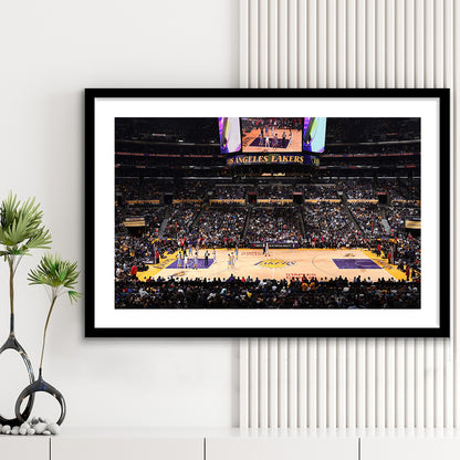 Los Angeles Lakers, Stadium Canvas, Sport Art, Gift for him, White Border Framed Art Print Wall Decor
