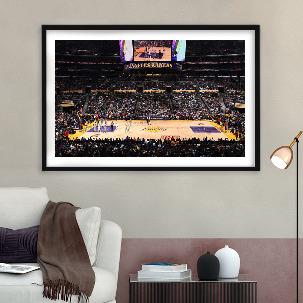 Los Angeles Lakers, Stadium Canvas, Sport Art, Gift for him, White Border Framed Art Print Wall Decor