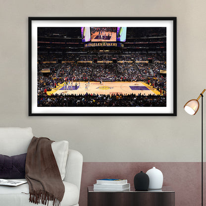 Los Angeles Lakers, Stadium Canvas, Sport Art, Gift for him, White Border Framed Art Print Wall Decor