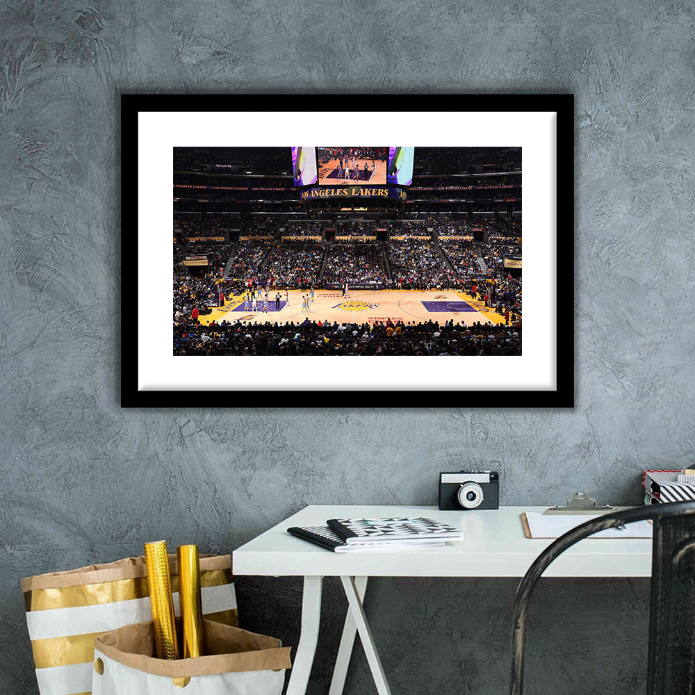 Los Angeles Lakers, Stadium Canvas, Sport Art, Gift for him, White Border Framed Art Print Wall Decor