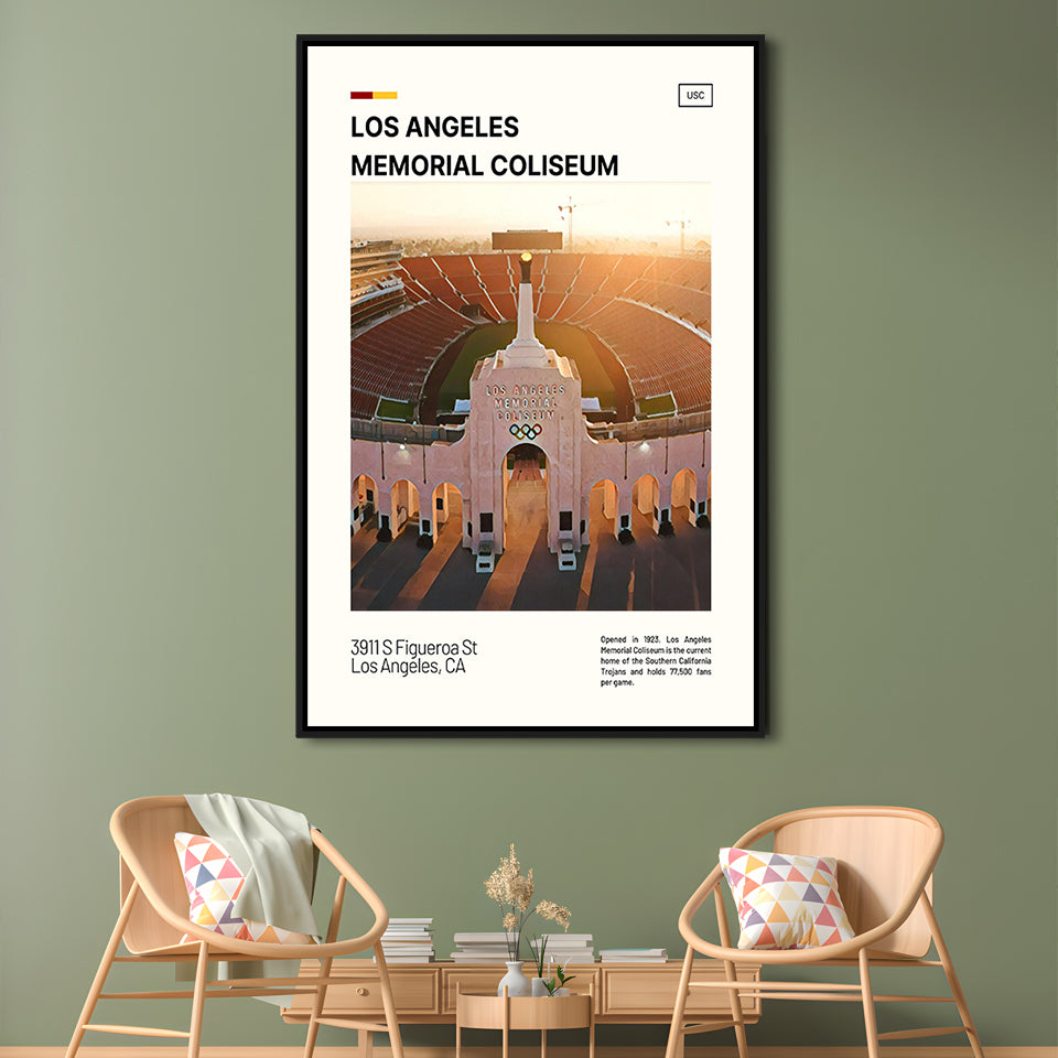 Los Angeles Memorial Coliseum Print, USC Trojans Stadium Canvas Art, Man Cave Gift, Floating Framed Canvas Print Wall Art
