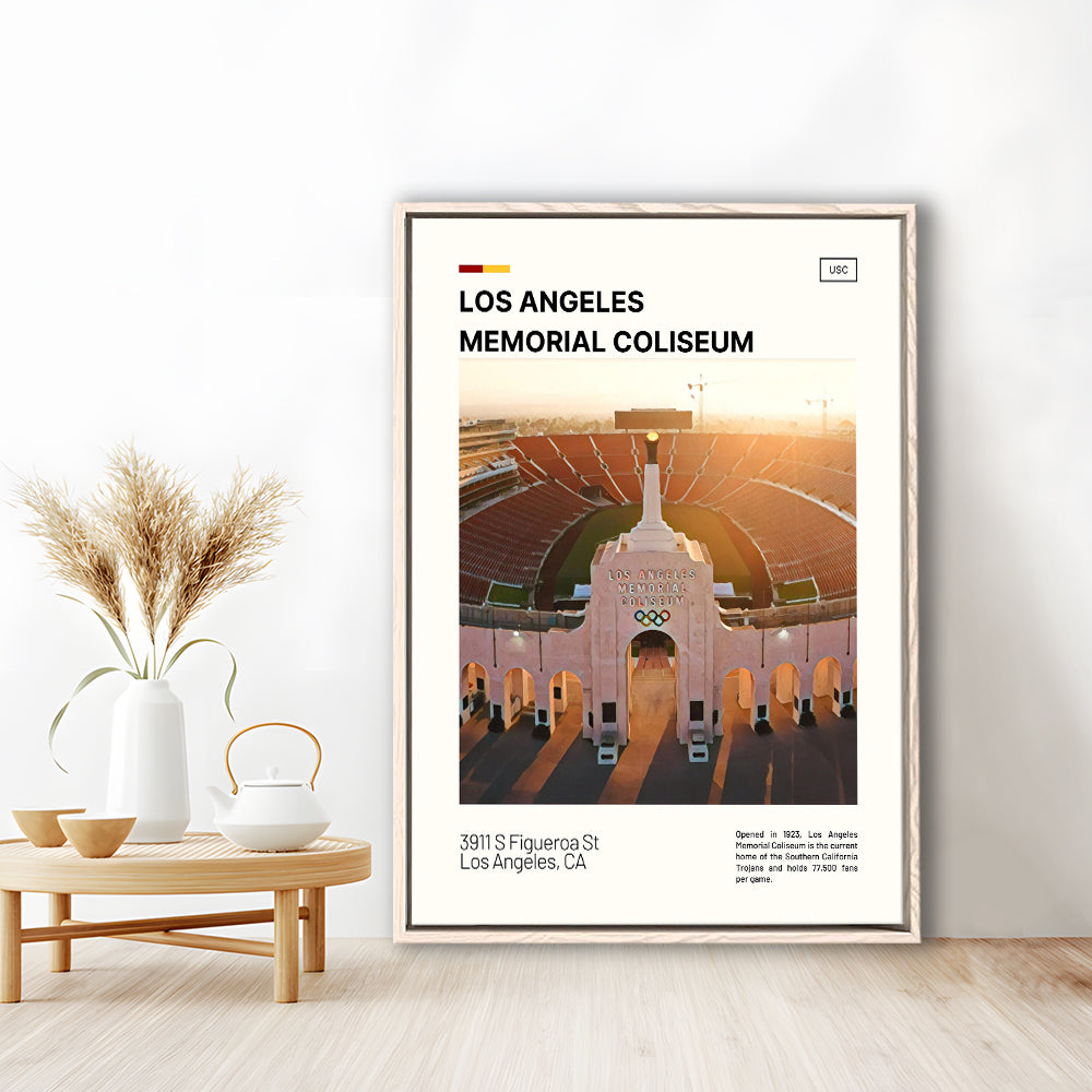 Los Angeles Memorial Coliseum Print, USC Trojans Stadium Canvas Art, Man Cave Gift, Floating Framed Canvas Print Wall Art