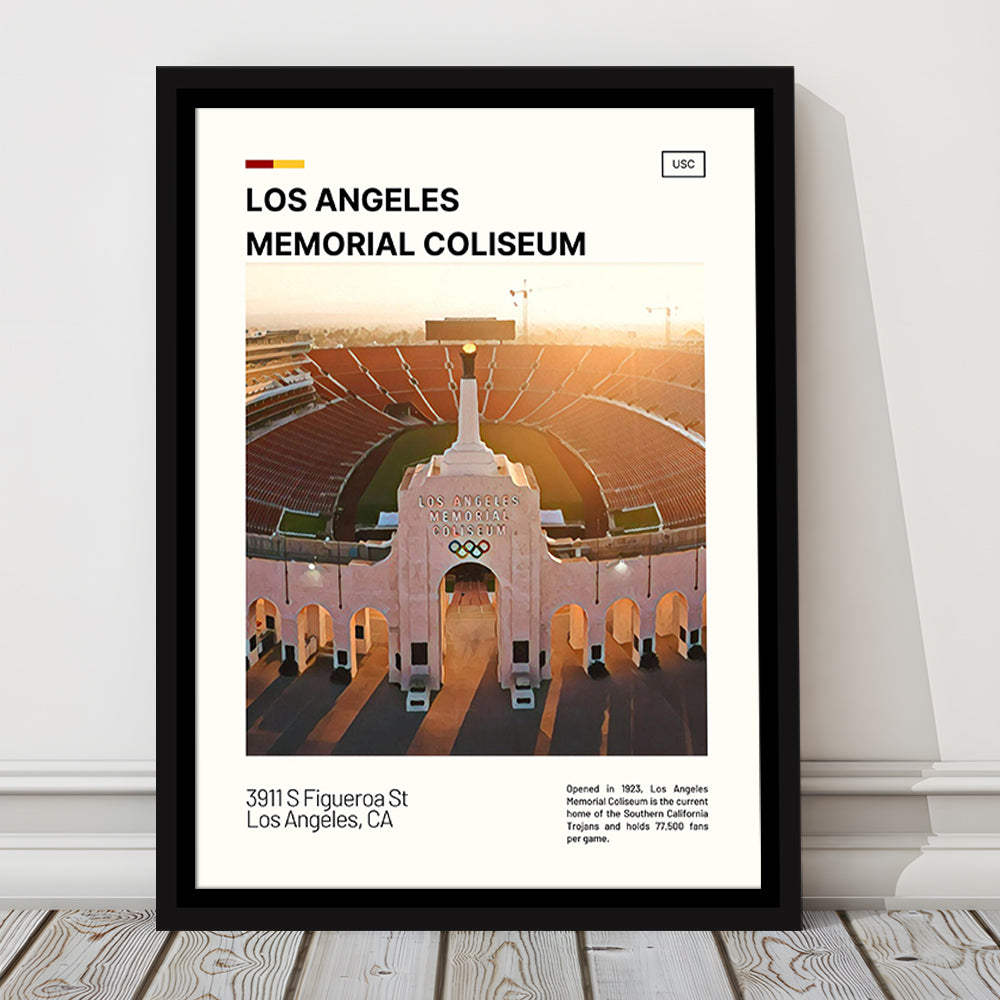 Los Angeles Memorial Coliseum Print, USC Trojans Stadium Canvas Art, Man Cave Gift, Floating Framed Canvas Print Wall Art