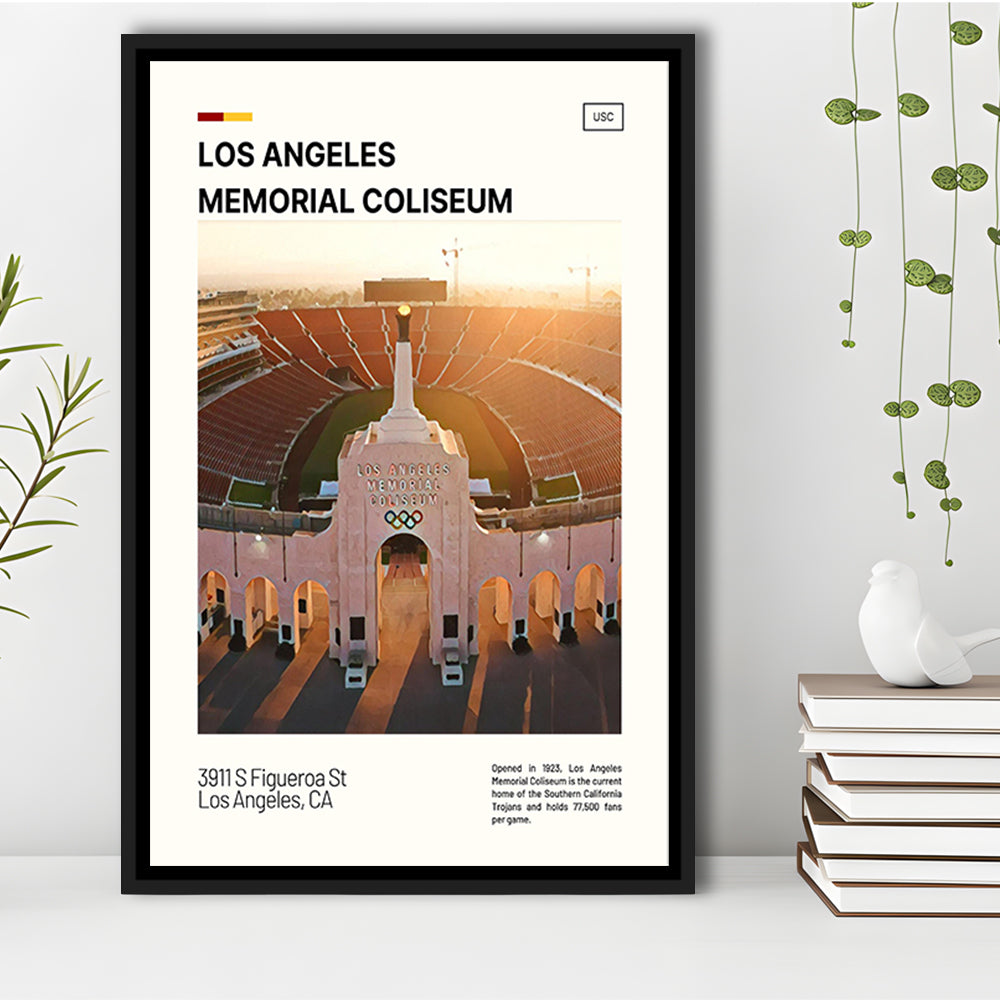 Los Angeles Memorial Coliseum Print, USC Trojans Stadium Canvas Art, Man Cave Gift, Floating Framed Canvas Print Wall Art