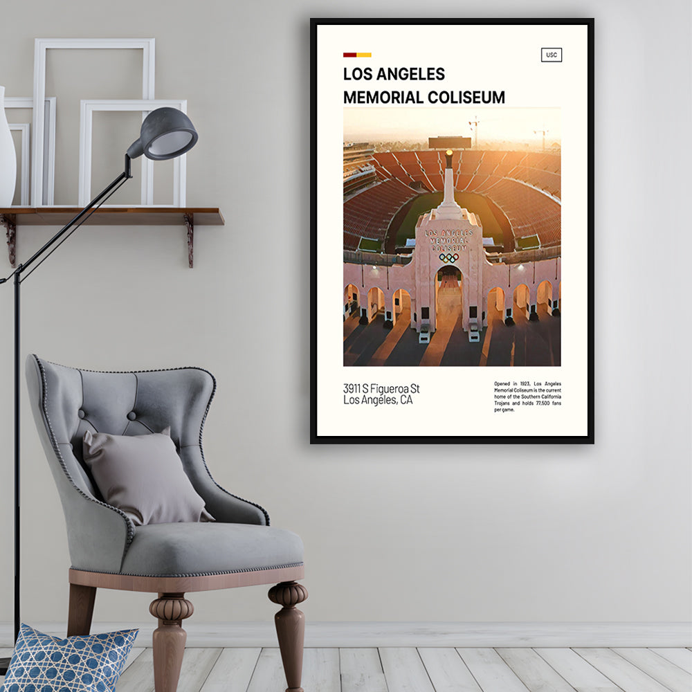 Los Angeles Memorial Coliseum Print, USC Trojans Stadium Canvas Art, Man Cave Gift, Floating Framed Canvas Print Wall Art