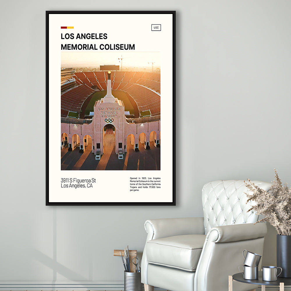 Los Angeles Memorial Coliseum Print, USC Trojans Stadium Canvas Art, Man Cave Gift, Floating Framed Canvas Print Wall Art