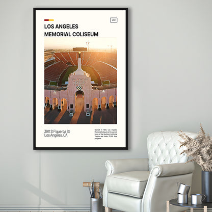 Los Angeles Memorial Coliseum Print, USC Trojans Stadium Canvas Art, Man Cave Gift, Floating Framed Canvas Print Wall Art