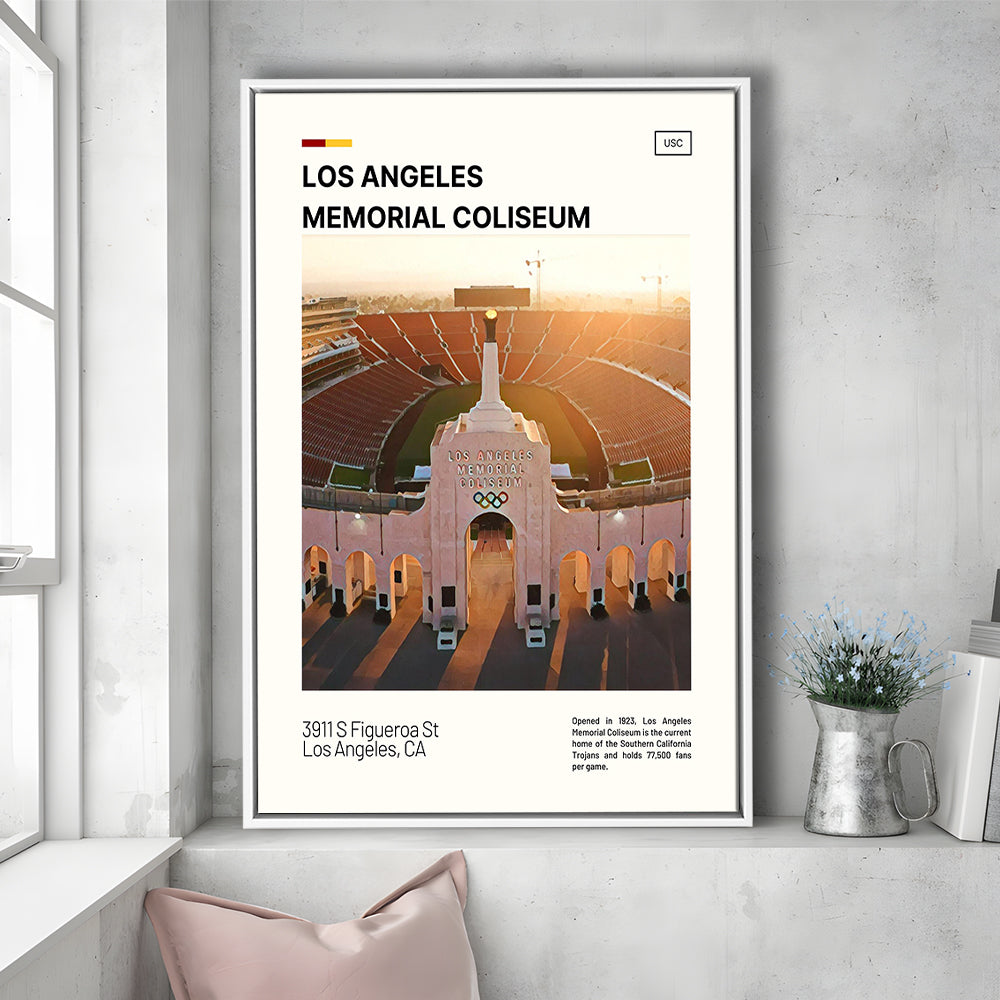 Los Angeles Memorial Coliseum Print, USC Trojans Stadium Canvas Art, Man Cave Gift, Floating Framed Canvas Print Wall Art
