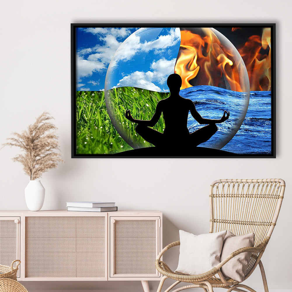 Lotus Pose Yoga Wall Art Decor, Element Canvas Art,Lotus Position Wall Decor, Framed Cavas Print, Floating Frame