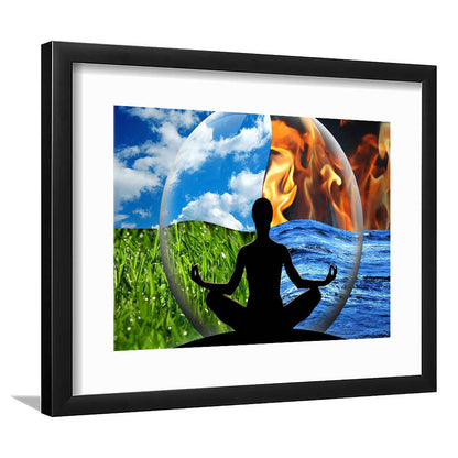 Lotus Pose Yoga Wall Art Decor, Element Art,Lotus Position Wall Decor, Framed Art Print White Border