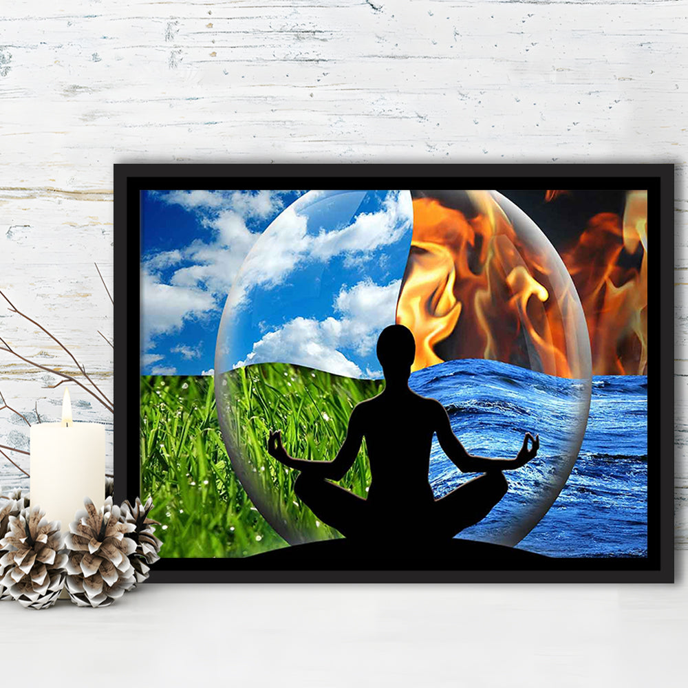 Lotus Pose Yoga Wall Art Decor, Element Canvas Art,Lotus Position Wall Decor, Framed Cavas Print, Floating Frame