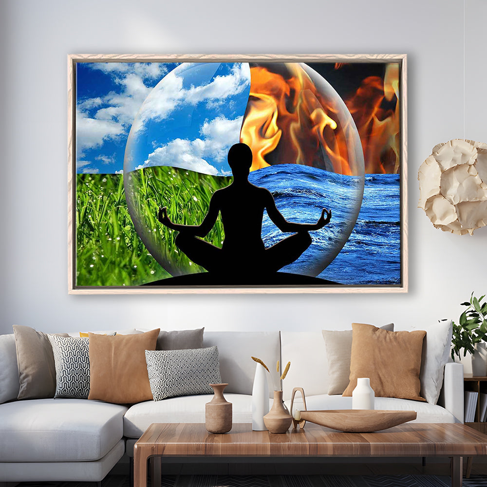 Lotus Pose Yoga Wall Art Decor, Element Canvas Art,Lotus Position Wall Decor, Framed Cavas Print, Floating Frame