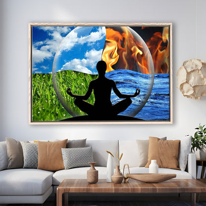 Lotus Pose Yoga Wall Art Decor, Element Canvas Art,Lotus Position Wall Decor, Framed Cavas Print, Floating Frame