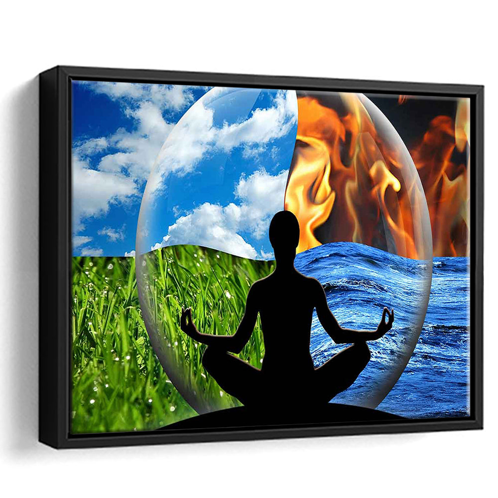 Lotus Pose Yoga Wall Art Decor, Element Canvas Art,Lotus Position Wall Decor, Framed Cavas Print, Floating Frame