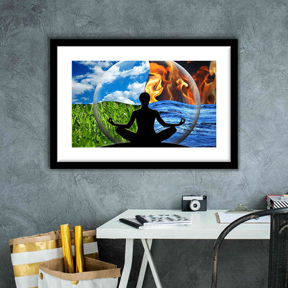 Lotus Pose Yoga Wall Art Decor, Element Art,Lotus Position Wall Decor, Framed Art Print White Border