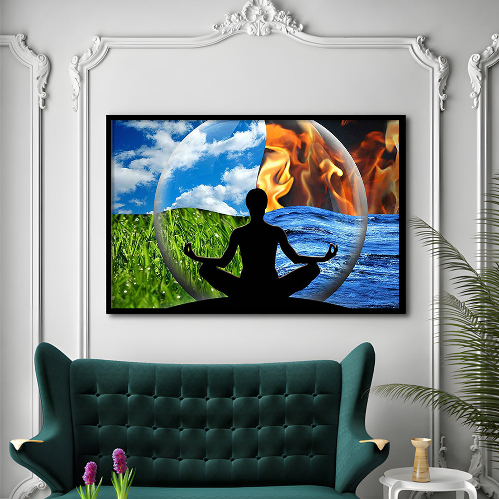 Lotus Pose Yoga Wall Art Decor, Element Art Art,Lotus Position Wall Decor, Framed Art Print, Picture Framed