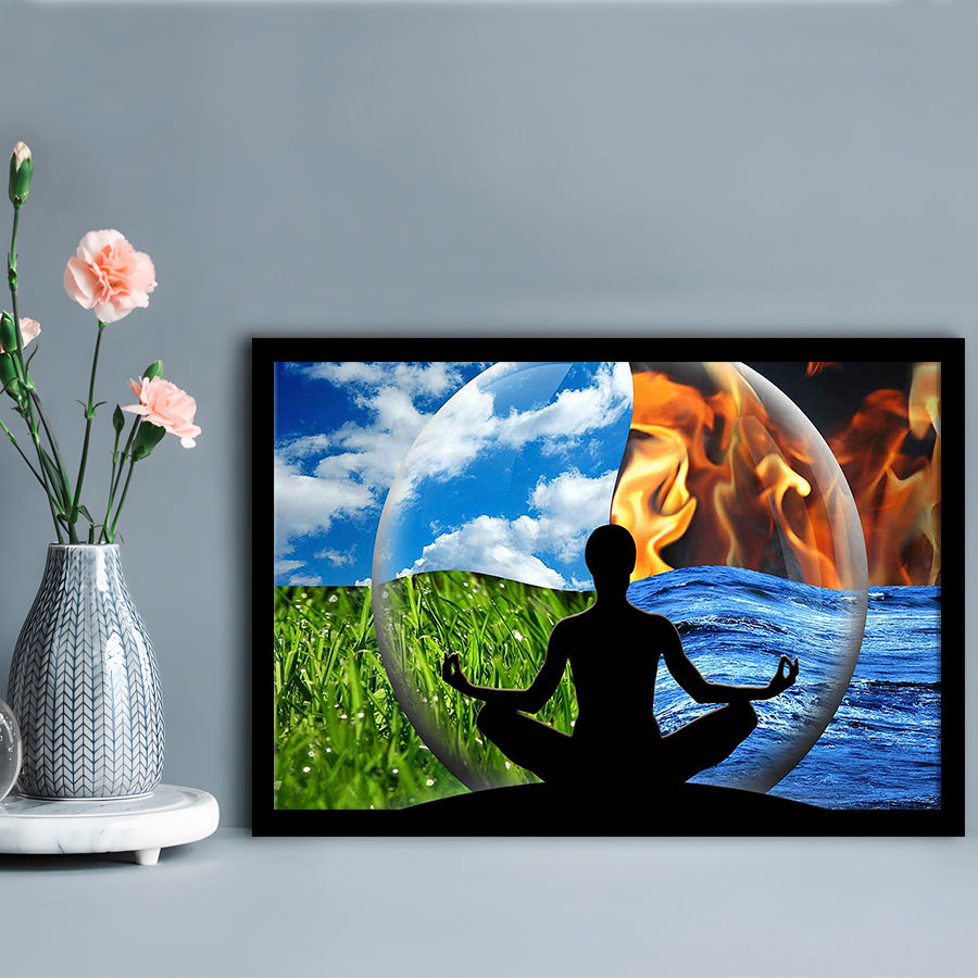 Lotus Pose Yoga Wall Art Decor, Element Art Art,Lotus Position Wall Decor, Framed Art Print, Picture Framed