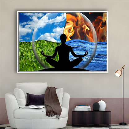 Lotus Pose Yoga Wall Art Decor, Element Canvas Art,Lotus Position Wall Decor, Framed Cavas Print, Floating Frame