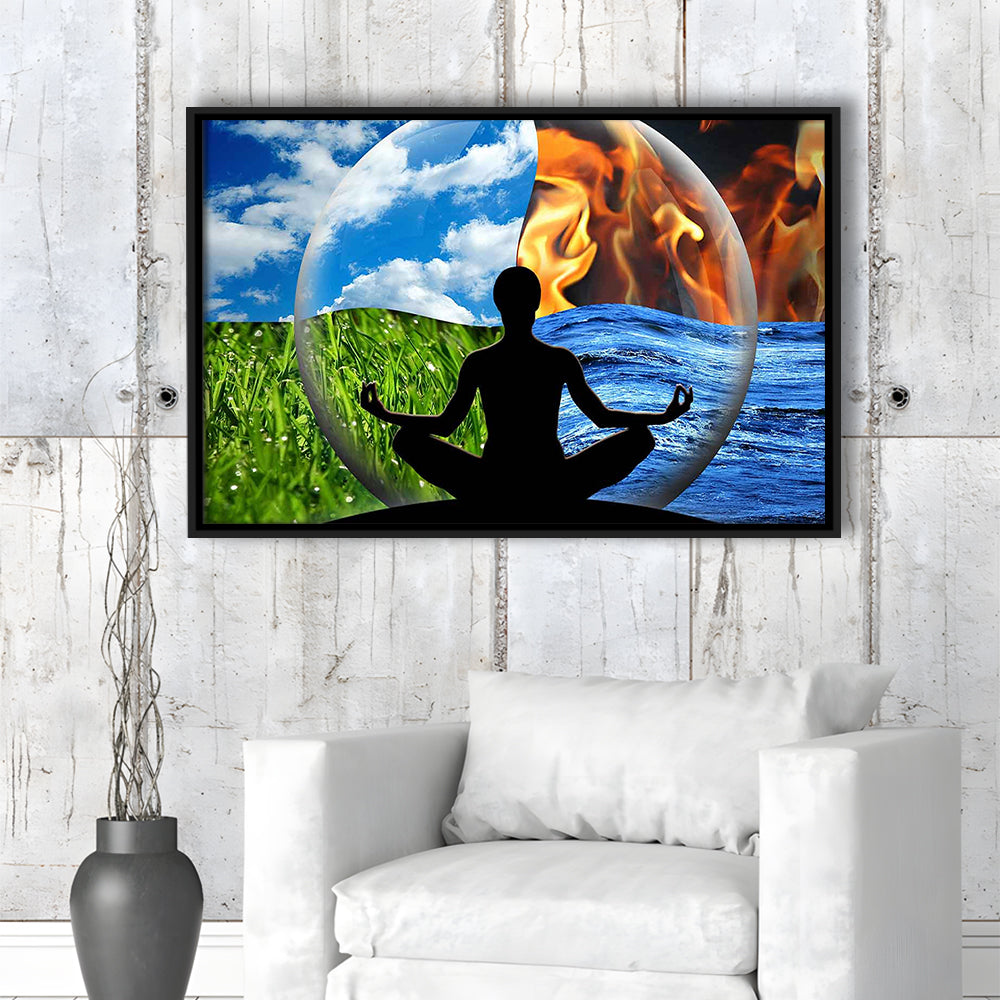 Lotus Pose Yoga Wall Art Decor, Element Canvas Art,Lotus Position Wall Decor, Framed Cavas Print, Floating Frame