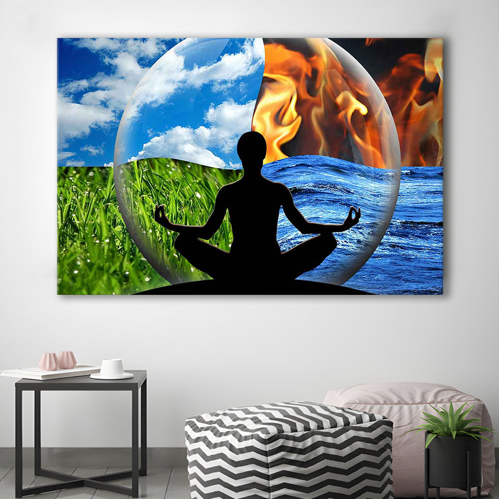Lotus Pose Yoga Wall Art Decor, Element Canvas Art,Lotus Position Wall Decor, Cavas Print Wall Art Hom Decor