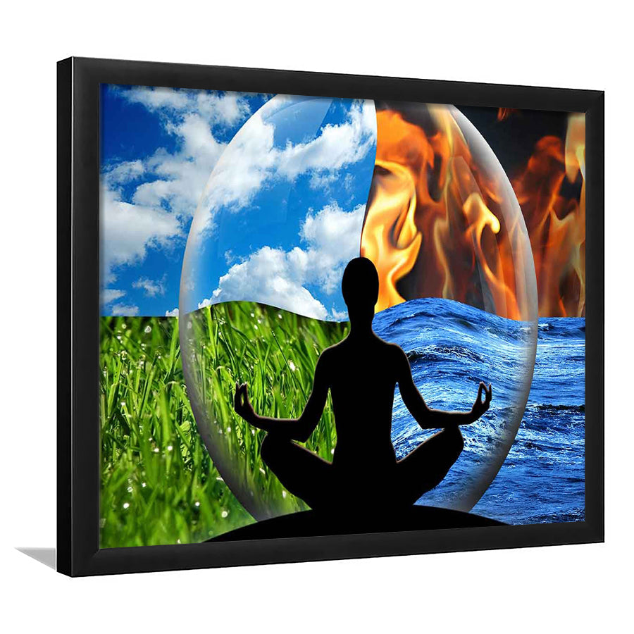 Lotus Pose Yoga Wall Art Decor, Element Art Art,Lotus Position Wall Decor, Framed Art Print, Picture Framed
