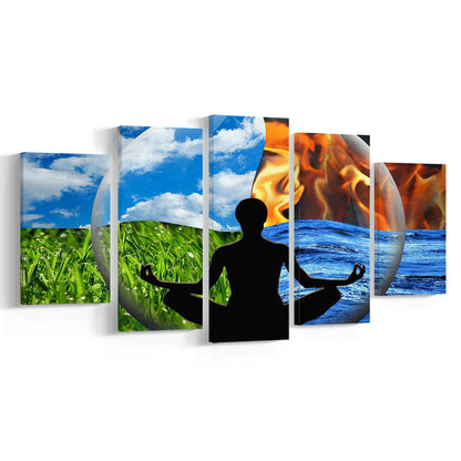 Lotus Pose Yoga Wall Art Decor, Element Canvas Art,Lotus Position Wall Decor, 5 Piece Large Cavas Print Wall Art